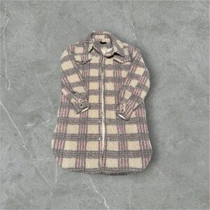 Lulus Plaid Pink Shearling Long Jacket